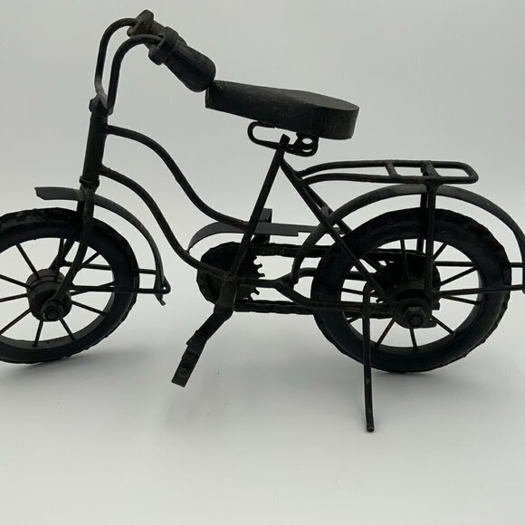 Vintage Black Mini Metal Bicycle Wood Handles And Seat 14 1/2" Home Decor - Picture 3 of 8